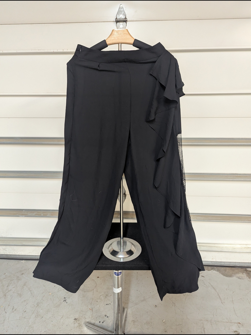 SHEIN Black Ruffle-Trim Wide Leg Trousers